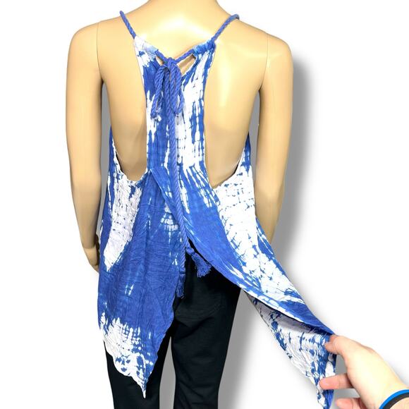 Earthbound Trading Co Womens Tank Top Tie Dye Split Open Back Loose Fit Blue Sm - Picture 5 of 10